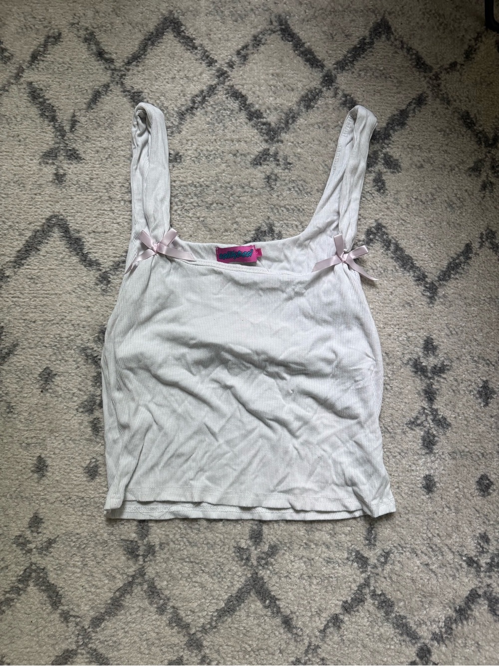 Edikted White Ribbed Tank with Pink Bow Straps